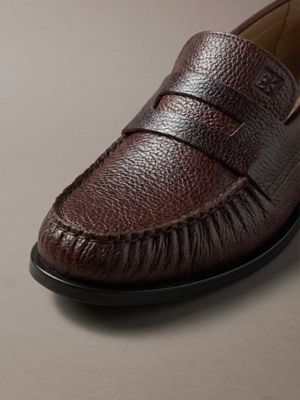 rocky brown theo - skórzane plisowane mokasyny typu penny loafers dla mężczyźni - calvin klein
