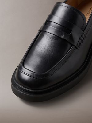 triple black leather penny loafers for men calvin klein
