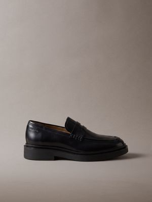 black leather penny loafers for men calvin klein