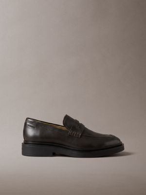 black leather penny loafers for men calvin klein