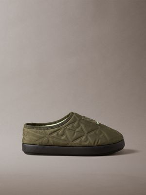 green gesteppte logo-slipper für herren - calvin klein