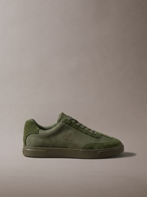 baskets en daim mélangé avec logo emblématique green pour hommes calvin klein