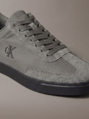 granite gray/black suede mix signature logo trainers for men calvin klein