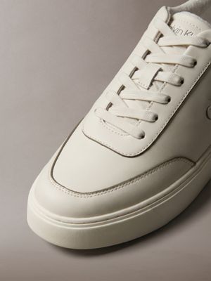 dk ecru/olive night/marshmallow ck baseline - leather insulated trainers for men calvin klein