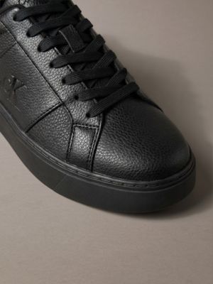 triple black ck baseline - leather signature trainers for men calvin klein