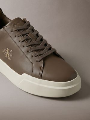 mocha/rocky brown leather durable traction chunky trainers for men calvin klein