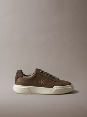 brown leather durable traction chunky trainers for men calvin klein