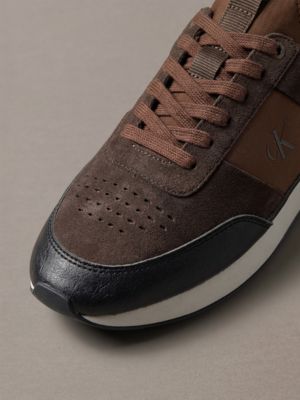 mid brown/rocky brown/creamy signature hardloopsneakers van suède met logo voor heren - calvin klein