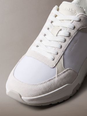 bright white/marshmallow/grey suede chunky dad trainers for men calvin klein