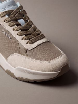 desert taupe/dk ecru/plain air suede chunky dad trainers for men calvin klein