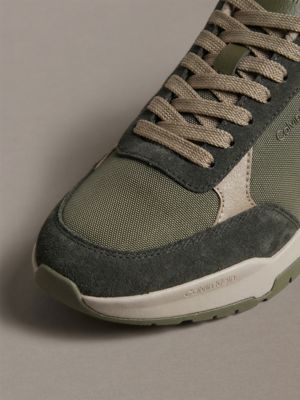 dad sneakers chunky in camoscio olive night/desert taupe/beluga da uomini calvin klein