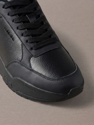 triple black lederen stevige sneakers in dad-stijl voor heren - calvin klein