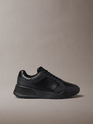 black lederen stevige sneakers in dad-stijl voor heren - calvin klein