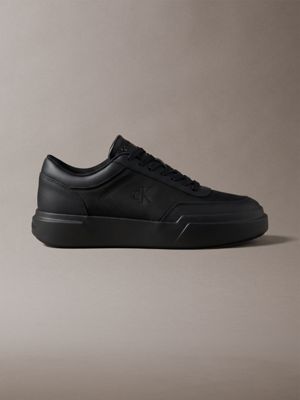 black leather durable traction chunky trainers for men calvin klein