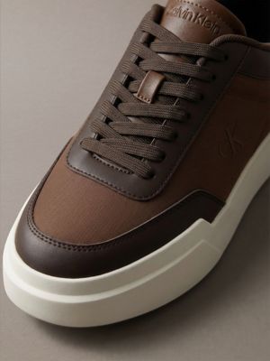 rocky brown/mid brown/creamy leather durable traction chunky trainers for men calvin klein