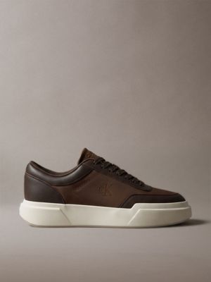 brown leather durable traction chunky trainers for men calvin klein
