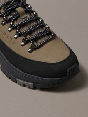 desert taupe/black nubuck leather hybrid trekking shoes for men calvin klein