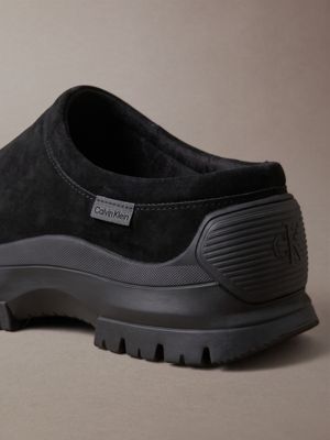 triple black suede hybrid trekking mules for men calvin klein
