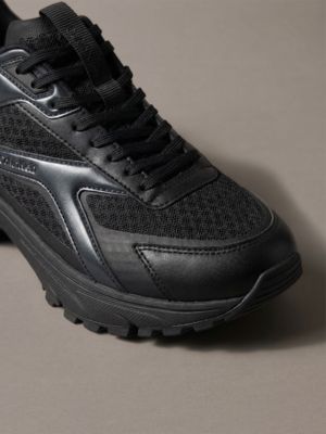 triple black/gunmetal knit and metallic runner trainers for men calvin klein