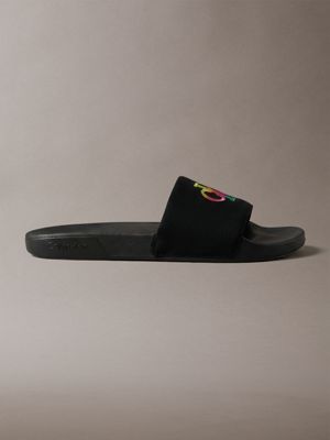 black konturierte logo-slippers aus canvas für herren - calvin klein