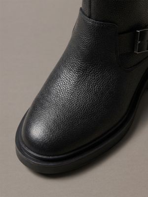 triple black leather biker boots for men calvin klein
