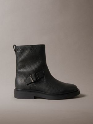 black leather biker boots for men calvin klein