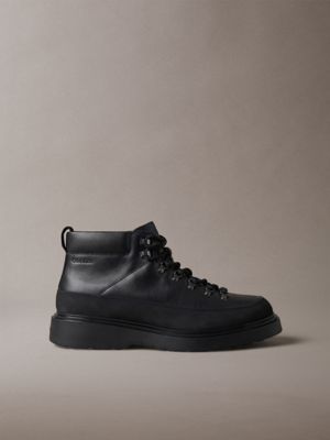 black lederen wandelschoenen met noppen voor heren - calvin klein