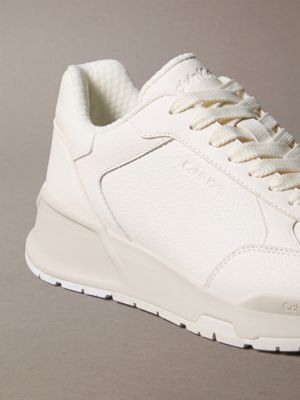 marshmallow/turtledove/dk ecru leather chunky dad trainers for men calvin klein