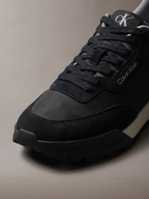 black/mockingbird/formal grey suede signature runner trainers for men calvin klein