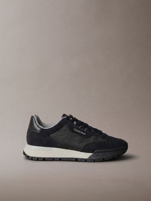 black suede signature runner trainers for men calvin klein