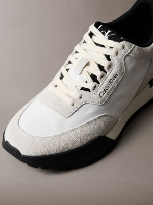 bright white/marshmallow/black suede signature runner trainers for men calvin klein