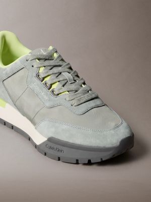 sea grass/dk ecru/lime/black suede signature runner trainers for men calvin klein