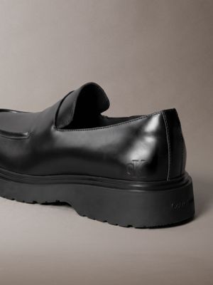 triple black leather apron toe lug loafers for men calvin klein