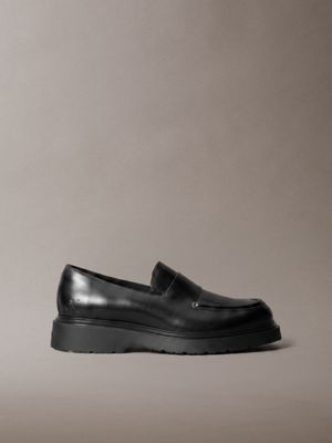 black leather apron toe lug loafers for men calvin klein
