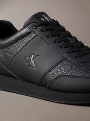 triple black signature logo runner trainers for men calvin klein