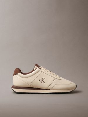 beige signature hardloopschoenen met logo voor heren - calvin klein