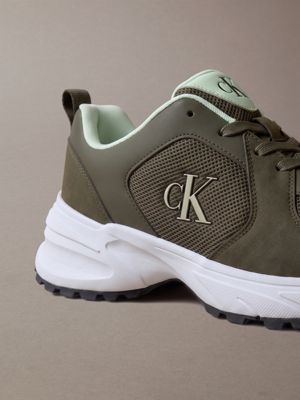 olive night/white green traction runner trainers for men calvin klein