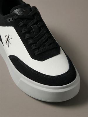 black/mockingbird/bright white suede and leather signature trainers for men calvin klein