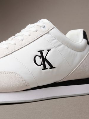 bright white/black signature logo runner trainers for men calvin klein