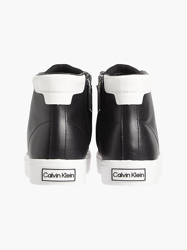 BLACK / WHITE Zapatillas altas de piel de mujer CALVIN KLEIN