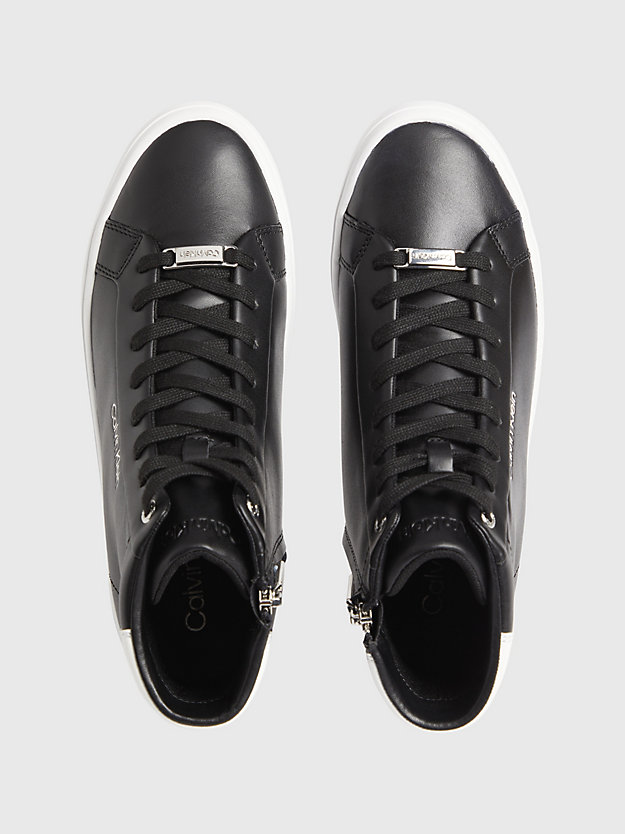 BLACK/WHITE Leather High-Top Trainers for women CALVIN KLEIN