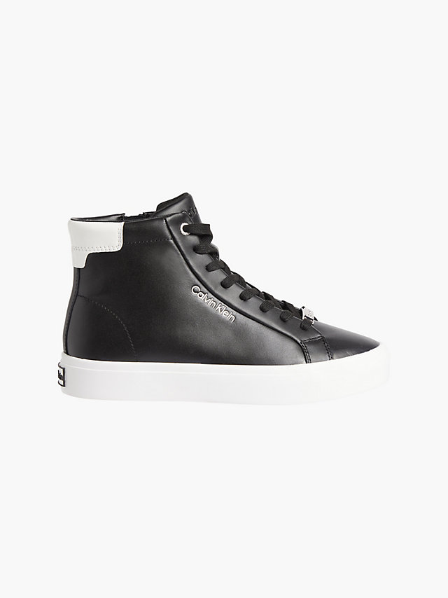 Black/ White Leather High-Top Trainers undefined women Calvin Klein