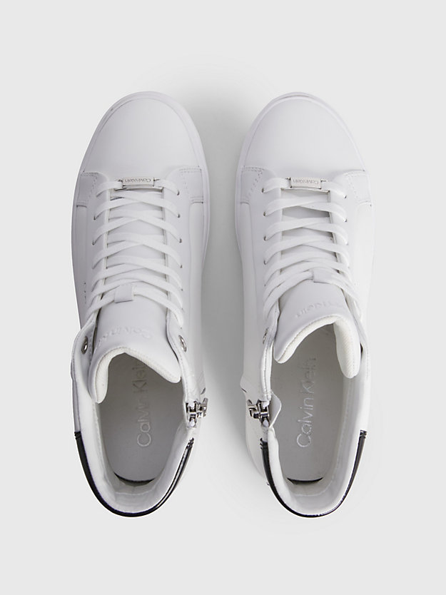 WHITE/BLACK Skórzane buty sportowe za kostkę dla Kobiety CALVIN KLEIN