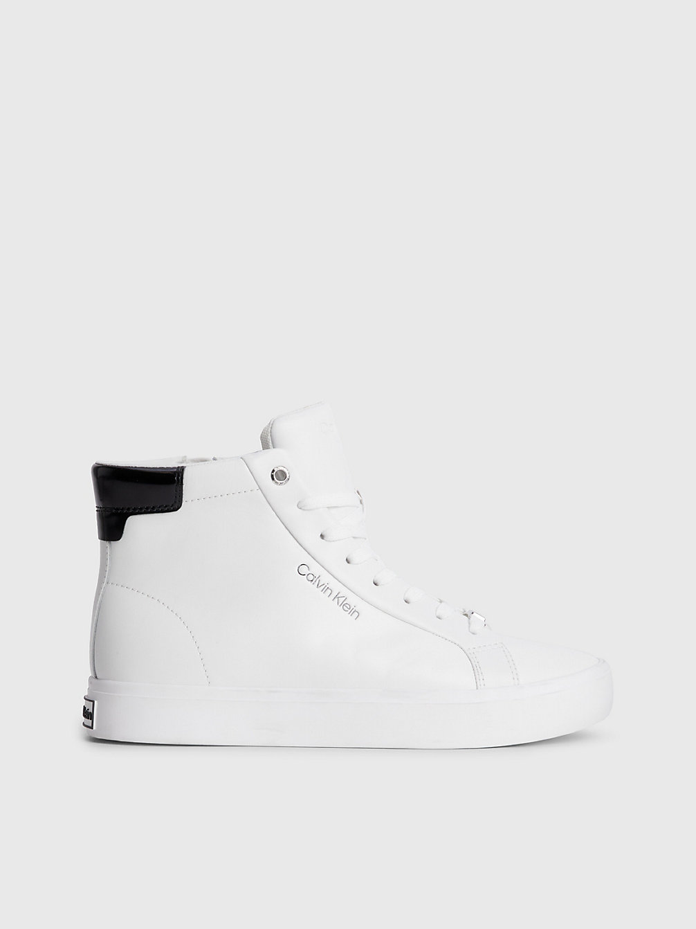 WHITE / BLACK Leather High-Top Trainers undefined women Calvin Klein