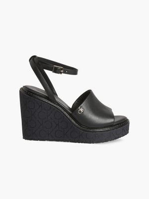 black leather platform wedges