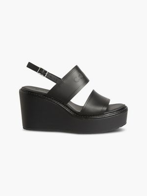 black leather slip on wedge sandals