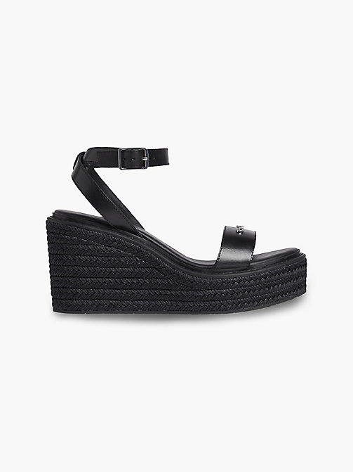 Calvin Klein Wedges aus Leder in Schwarz Damen Schuhe Absätze Sandalen mit Keilabsatz 