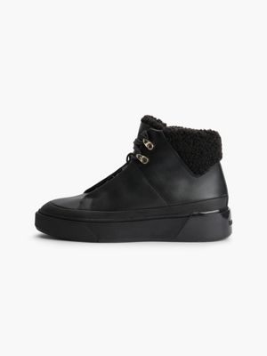 triple black leather high-top trainers for women calvin klein