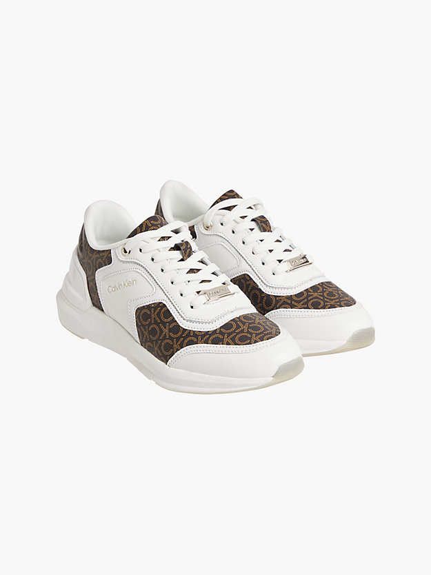 white / brown mono recycled faux leather trainers for women calvin klein