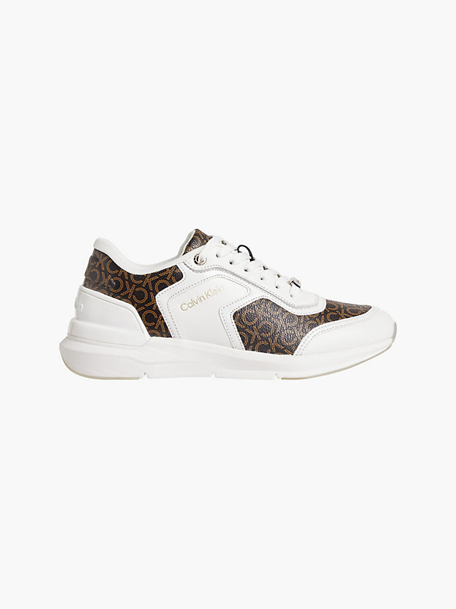 White/brown Mono Recycled Faux Leather Trainers undefined women Calvin Klein